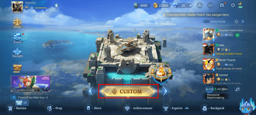 Pilih Custom Mode di Mobile Legends