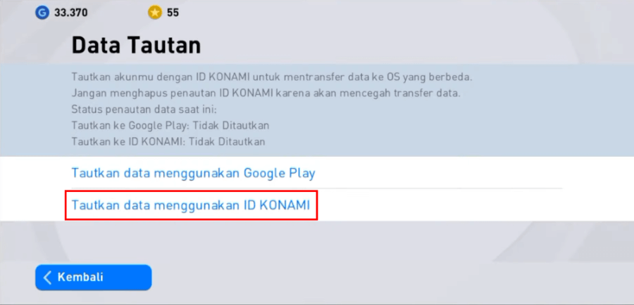 Menu Data Menggunakan ID Konami