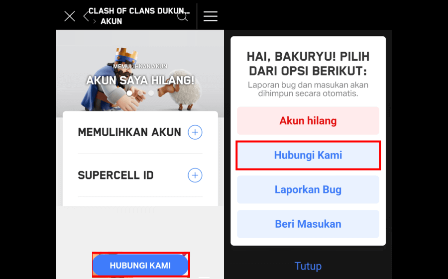 Opsi Hubungi Kami di COC