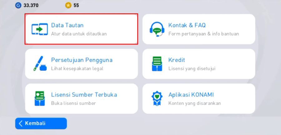 Pilih Menu Data Tautan PES