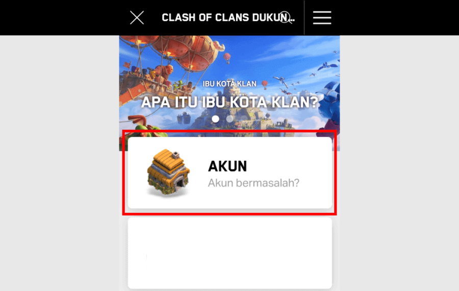 Memilih Opsi Akun di COC