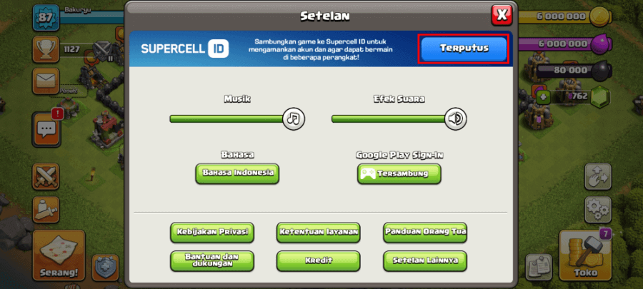 Opsi Terputus di Supercell ID