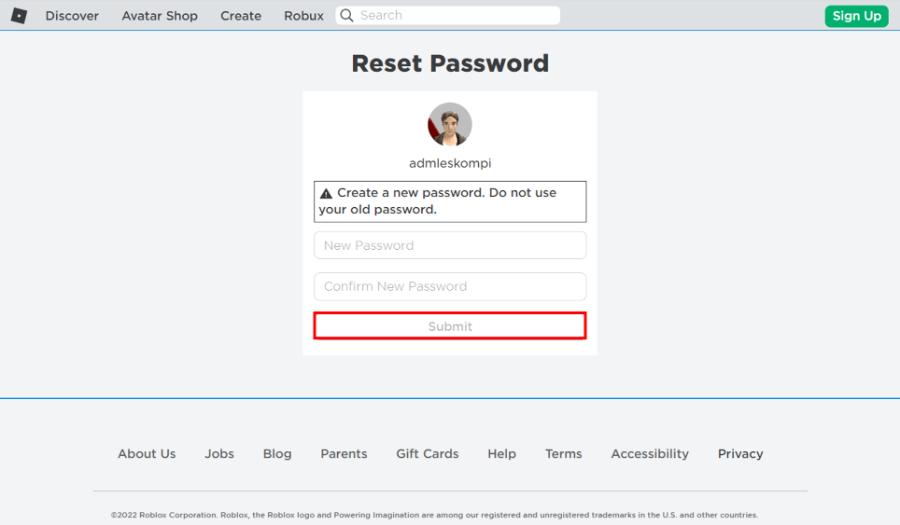 Contoh Reset Password Roblox Lewat Nomor HP