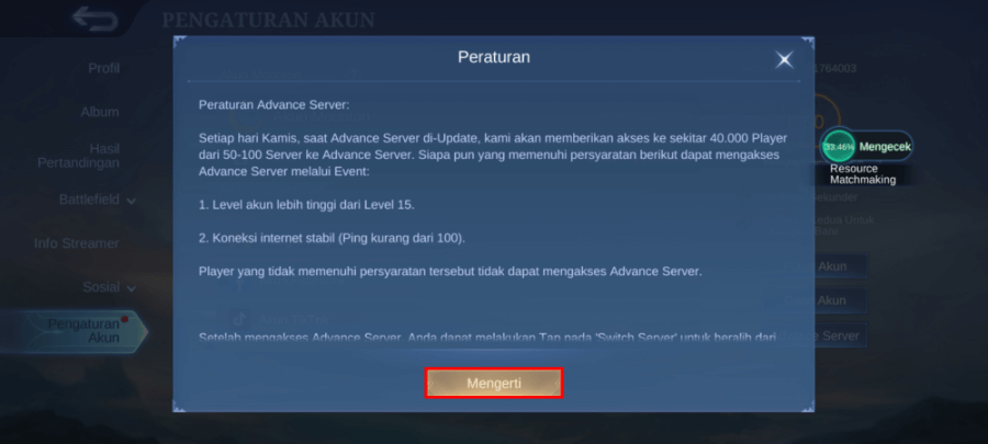 Syarat Masuk Advanced Server Mobile Legends