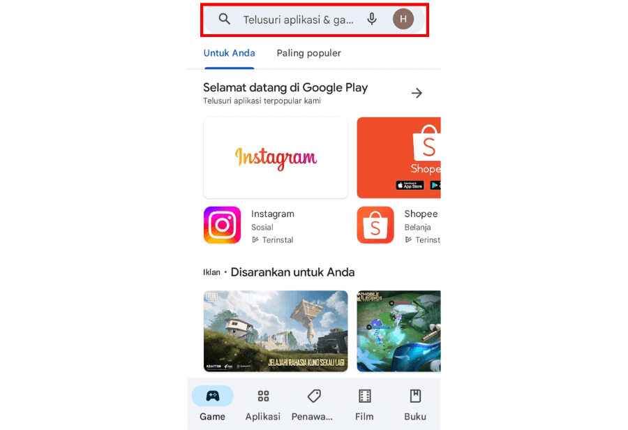 Buka Pencarian di Playstore
