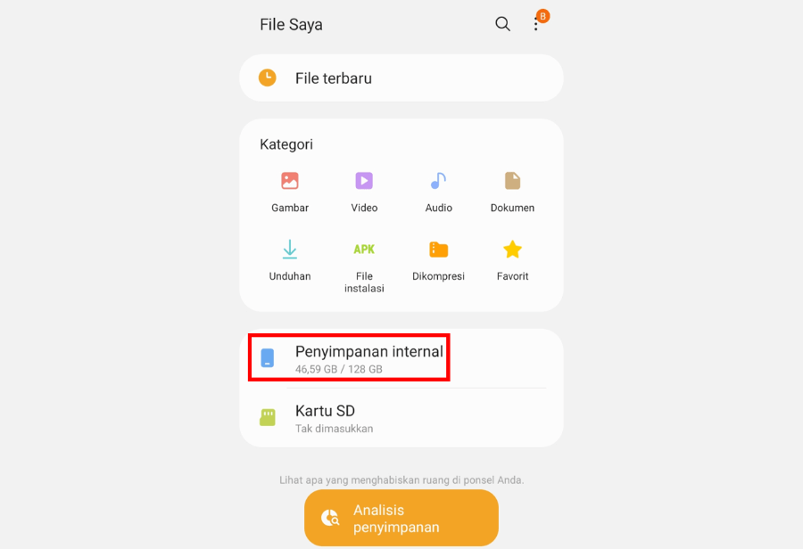Penyimpanan Internal untuk FF