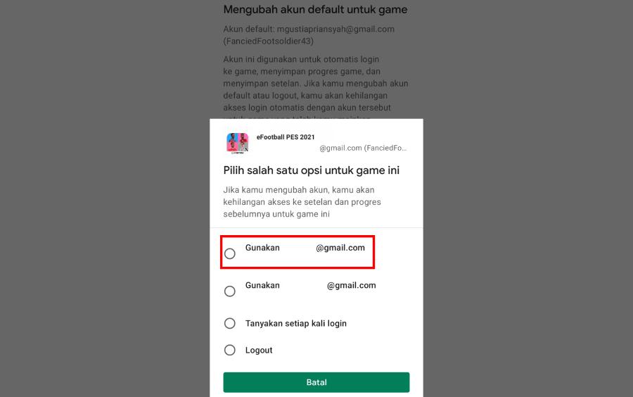 Ganti Email Google Play Game PES