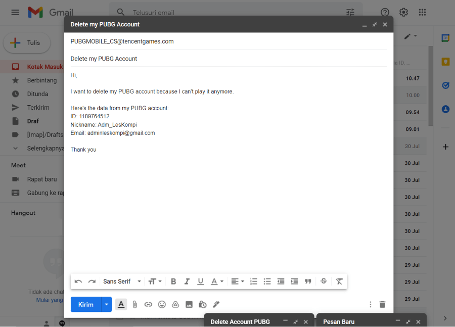 Kirim Tiket ke Support Tencent PUBG