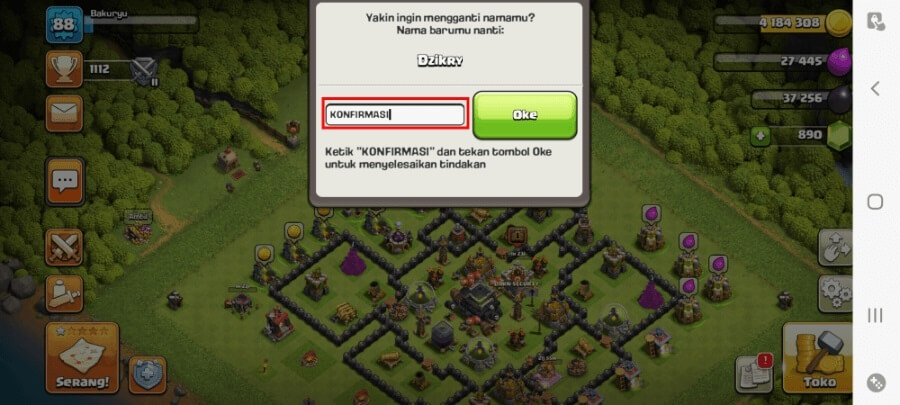 Konfirmasi Permintaan Ubah Nickname COC