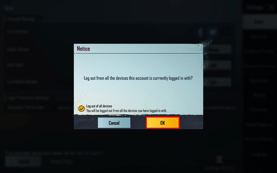 Konfirmasi Permintaan Logout PUBG Mobile