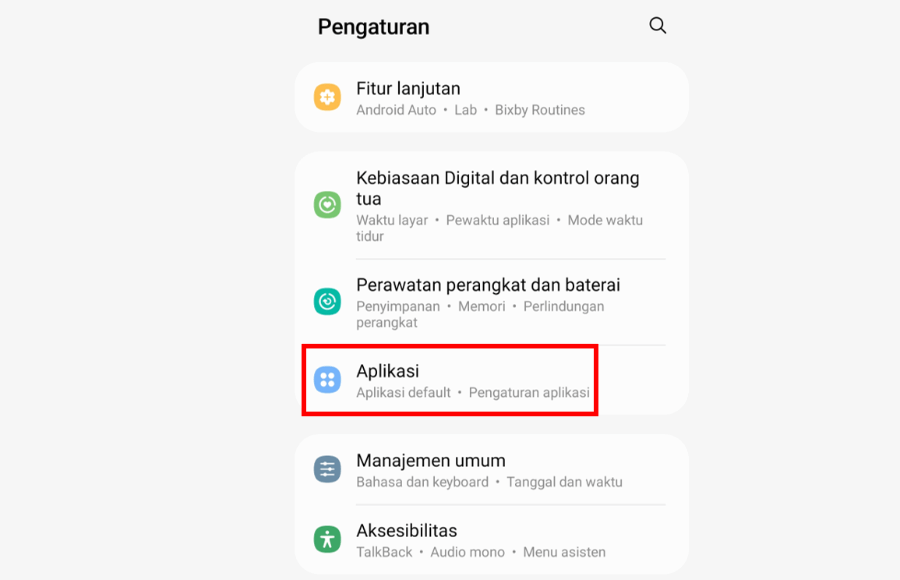 Menu Pengaturan Aplikasi Android