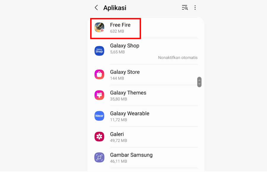 Pilih Game Free Fire di Menu Aplikasi