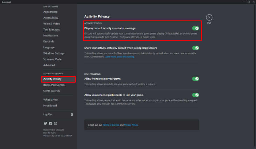 Aktifkan Activity Status Discord