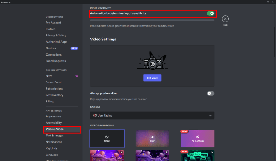 Menu Aktifkan Input Sensitivity