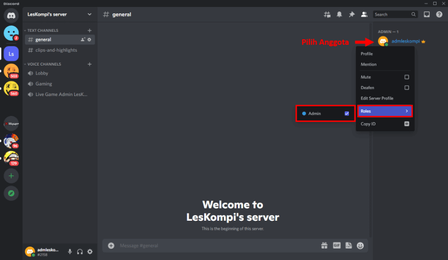Atur Role ke Anggota Discord