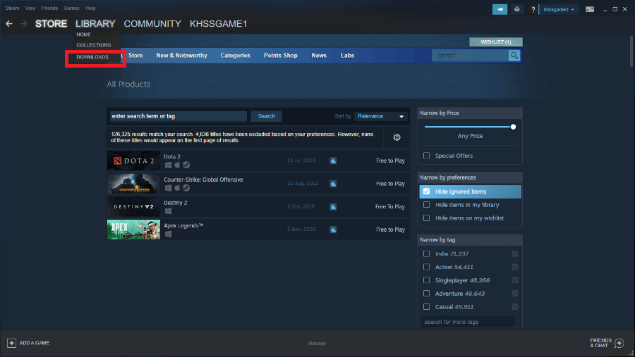 Buka Menu Downloads di Steam