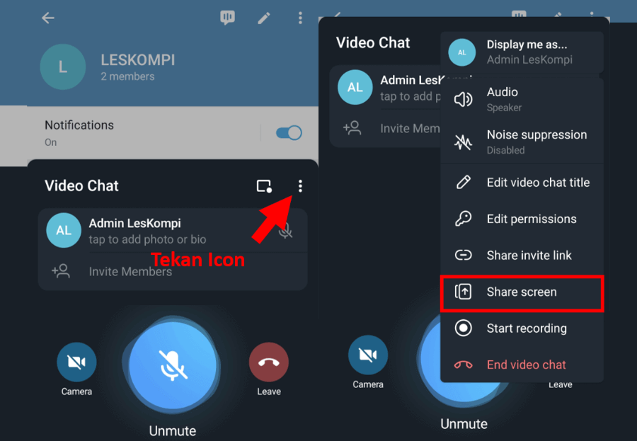 Buka Menu Share Screen Telegram