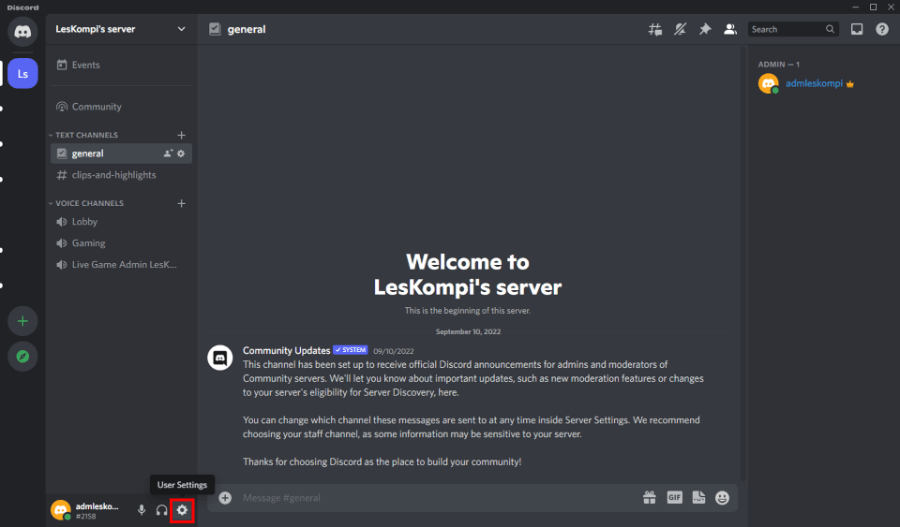 Buka User Settings Discord