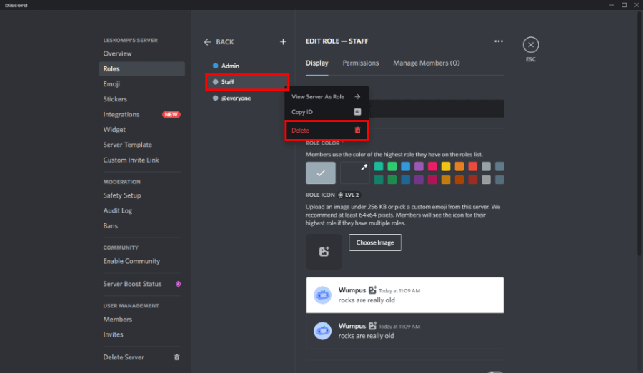 Menghapus Role di Discord
