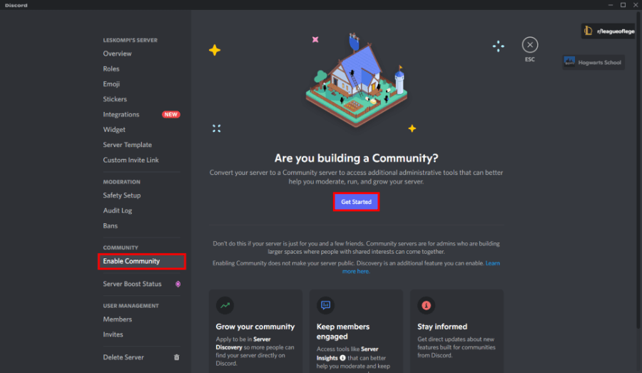 Buka Opsi Get Started Enable Community