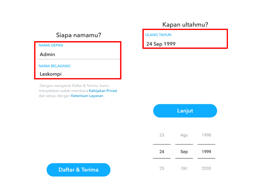 Isi Data Akun di Snapchat
