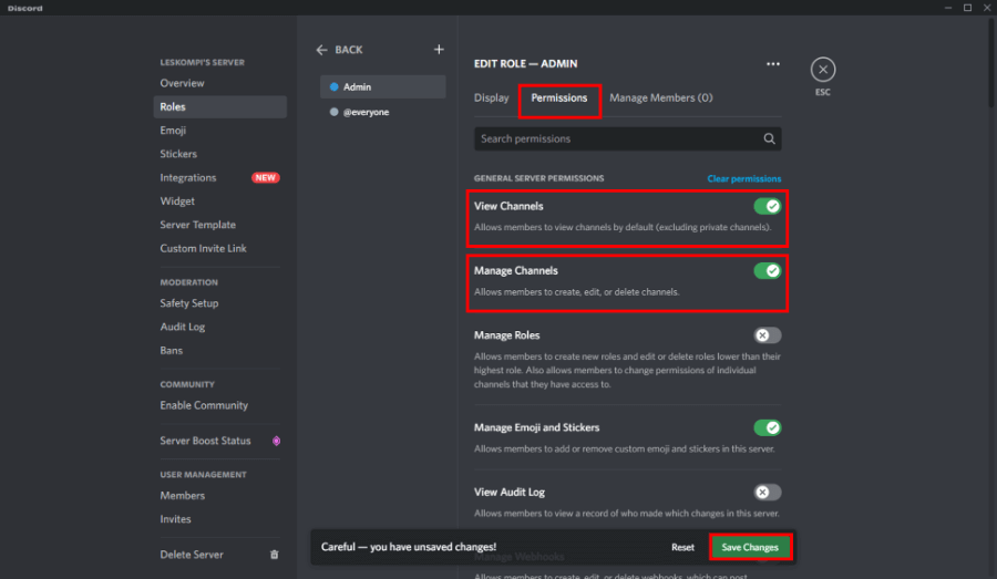 Atur Permission Role Discord