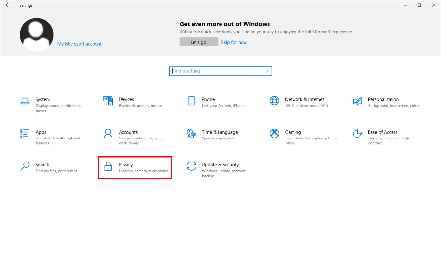 Pilih Menu Privacy Windows