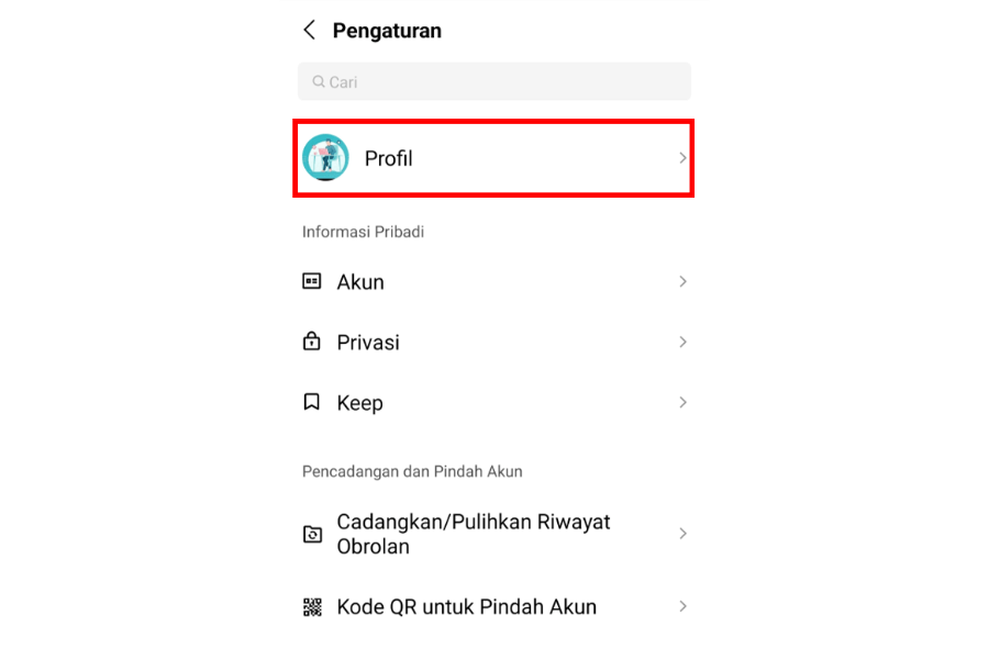 Pilih Tab Profil di Line