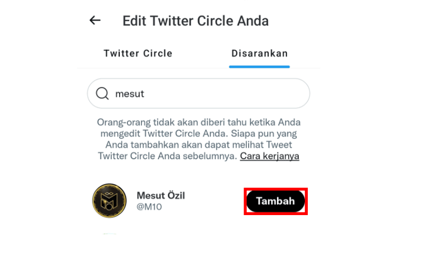 Tambahkan Circle di Twitter