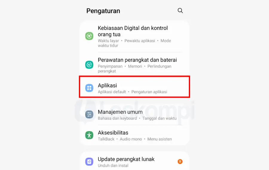Menu Pengaturan Aplikasi