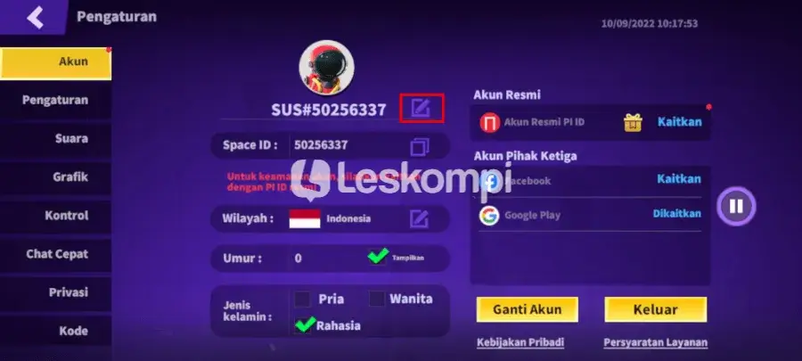 Ketuk Edit Nama di Super Sus