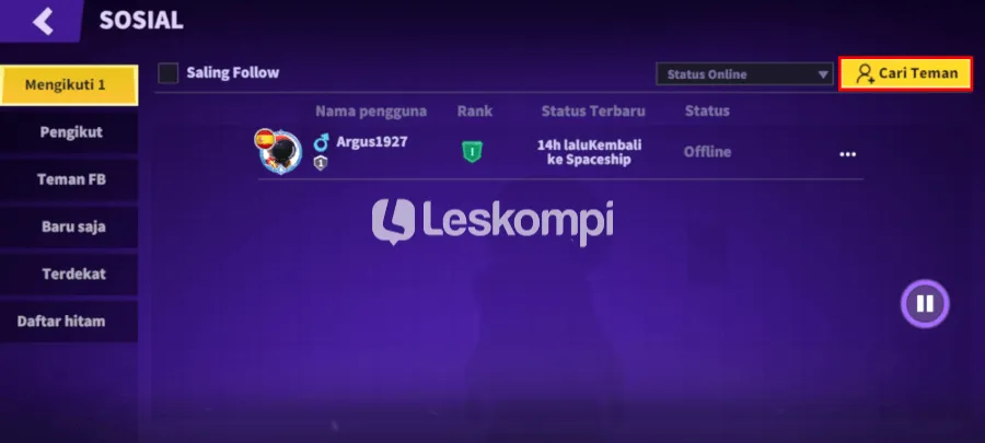 Menu Cari Teman Super Sus