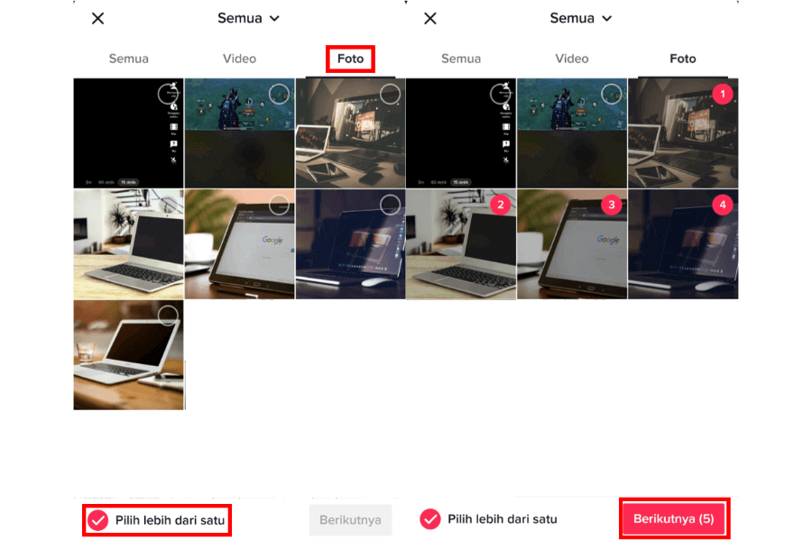 Memilih Foto yang Diinginkan di TikTok