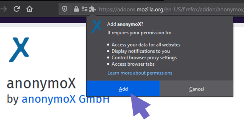 Tambah Anonymox Firefox