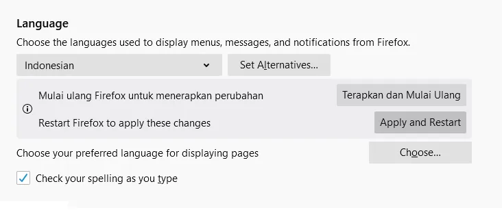 Terapkan Pengaturan di Firefox