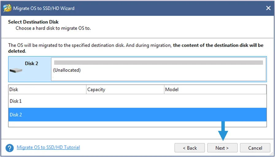 Atur Destinasi Disk Minitool