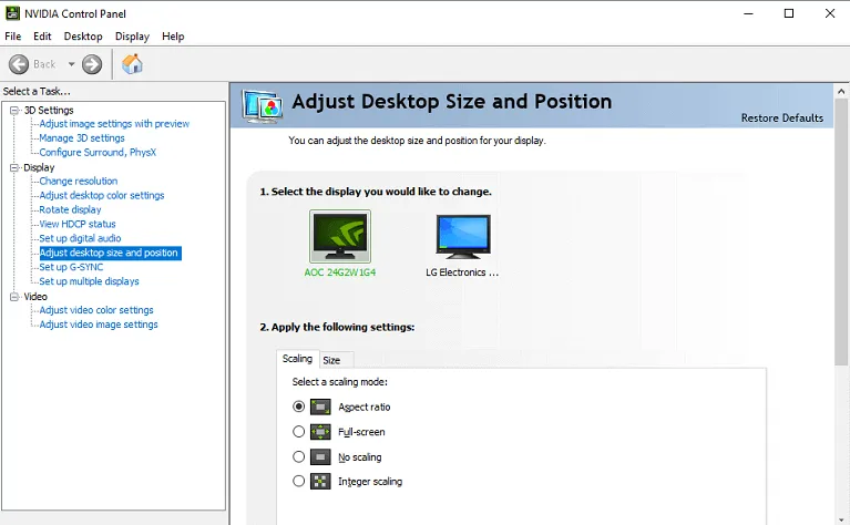 Setting NVIDIA Scaling