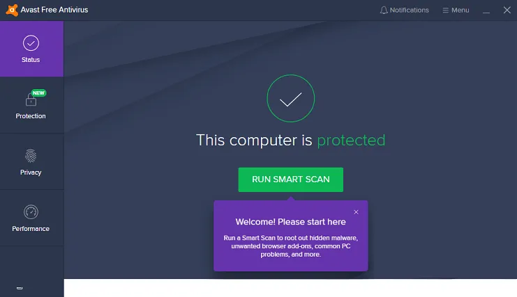 Menu Utama Avast