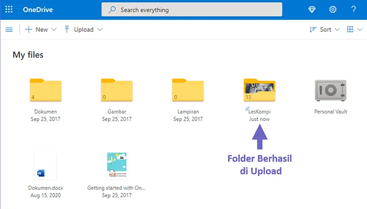 Folder OneDrive Berhasil Diupload