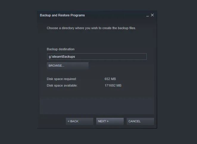 Browse Data Game untuk Proses Backup