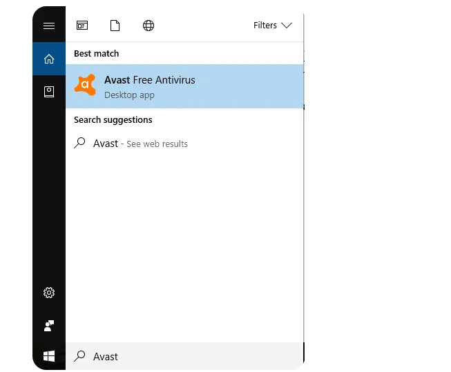 Buka Avast di Start Menu