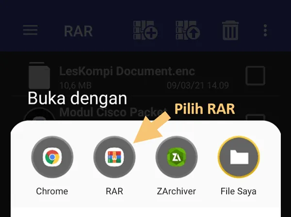 Opsi Buka Dengan RAR