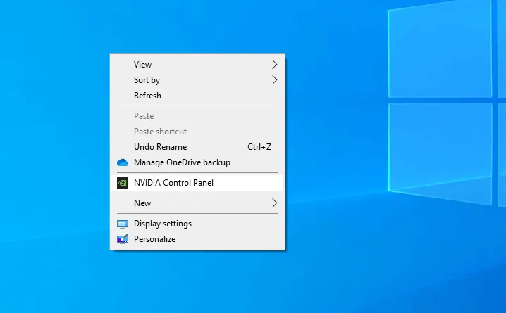 Menu NVIDIA Control Panel