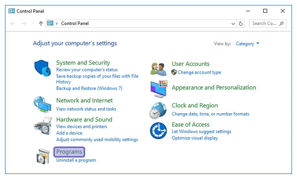 Menu Program Control Panel