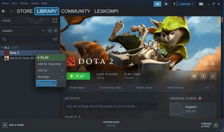 Menu properties Dota 2