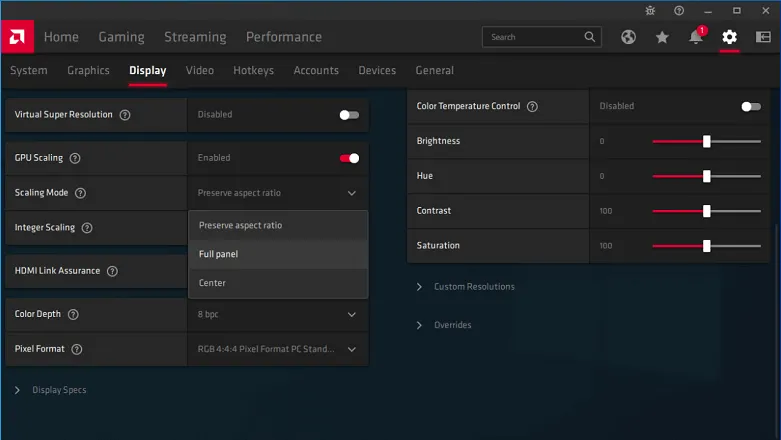 Contoh Setting GPU Scale AMD