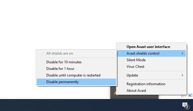 Disable Avast