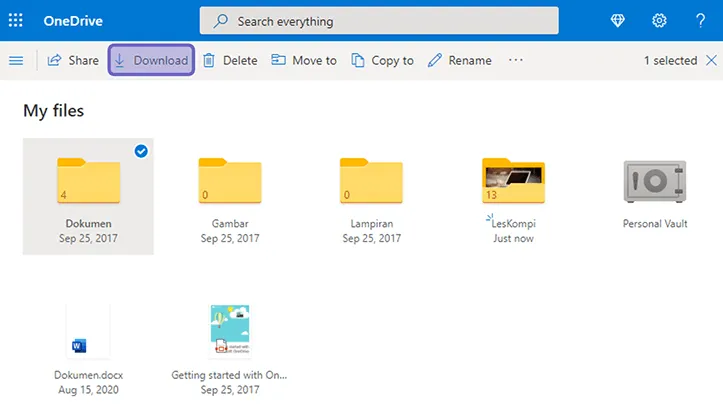 Contoh Download Folder di OneDrive