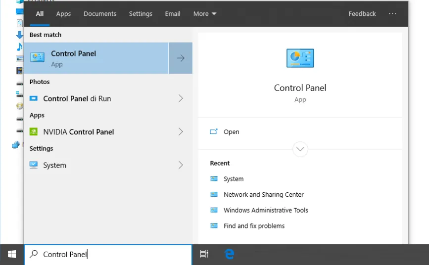 Buka Control Panel Windows