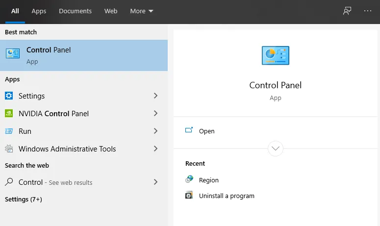 Membuka Control Panel